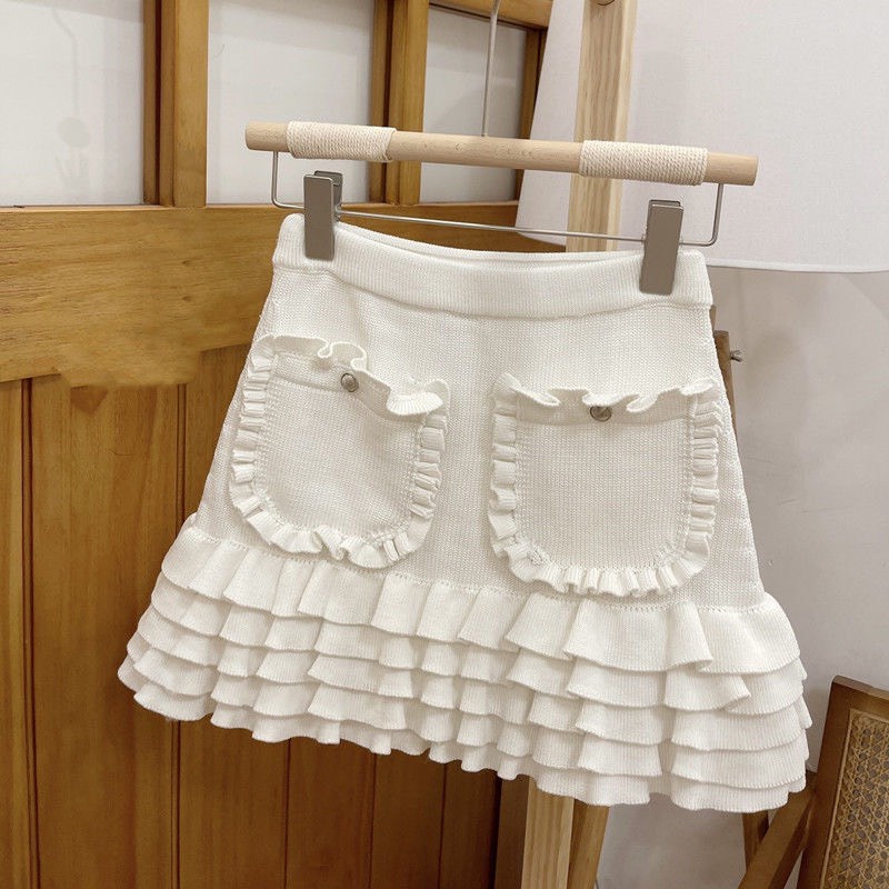 Bộ Chân Váy Len Áo Croptop Trắng Quảng Châu phong cách sexy tiểu thư kiểu dáng hàn quốc sang chảnh