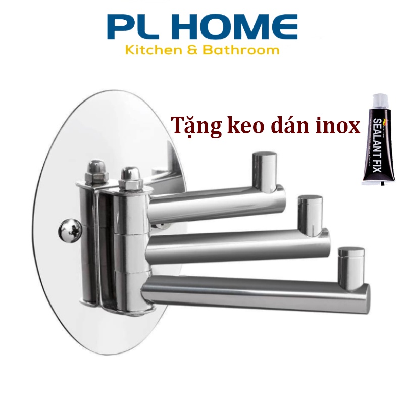 Móc treo quần áo 3 chấu inox 304 tặng kèm keo dán tường inox