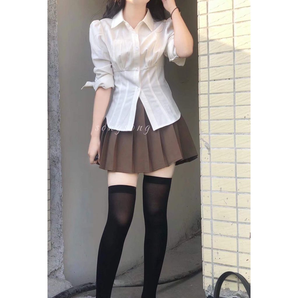 Áo sơ mi COZOKC tay dài dáng ôm thời trang ngọt ngào cho nữ