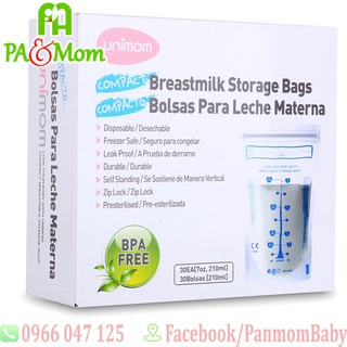 ❤️ Freeship 50k ❤️ Túi đựng sữa mẹ (trữ sữa mẹ) Unimom không có BPA 210ml (30 túi/hộp)