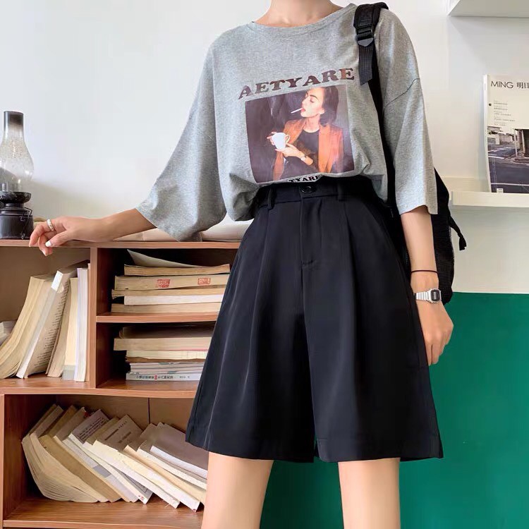 Quần Short ngố lưng cao basic màu đen có size BC073