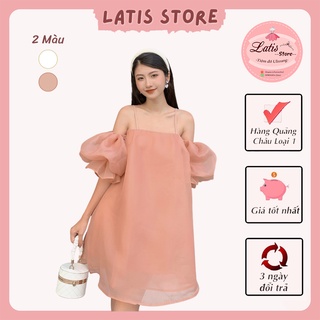 Váy trễ vai tay bồng tiểu thư,váy suông vải organza hàng thiết kế - latis store