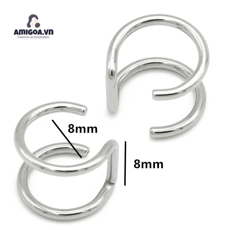 Khuyên Tai Dạng Kẹp Đôi Bằng Thép Không Gỉ Đơn Giản