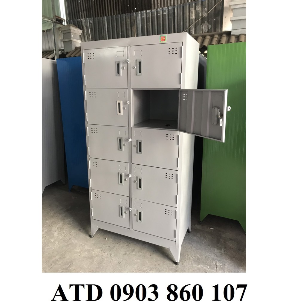 Tủ hồ sơ văn phòng cao cấp sơn tĩnh điện dày dặn - tủ locker sắt cao cấp 10 cửa y hình thực tế tphcm bình dương