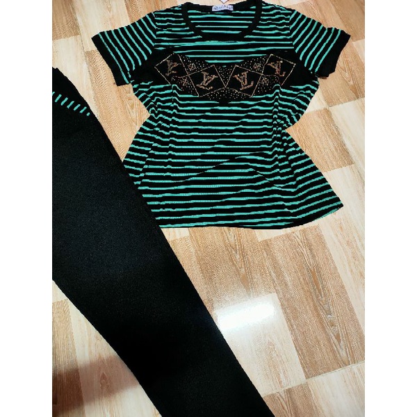 Bộ Khánh Hà ,Quỳnh Anh  áo tay ngắn borip xịn quần dài thun cotton mịn phối sọc