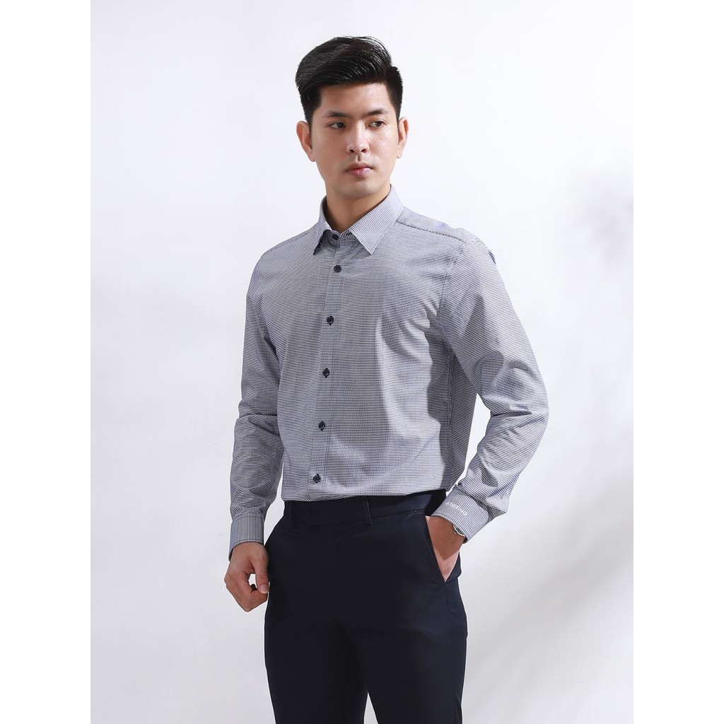 Áo Sơ Mi Nam Tay Dài Aristino ALS15108 Màu Họa Tiết Dệt Đen Trắng Kiểu Dáng Regular Fit Chất Liệu Sợi Sồi