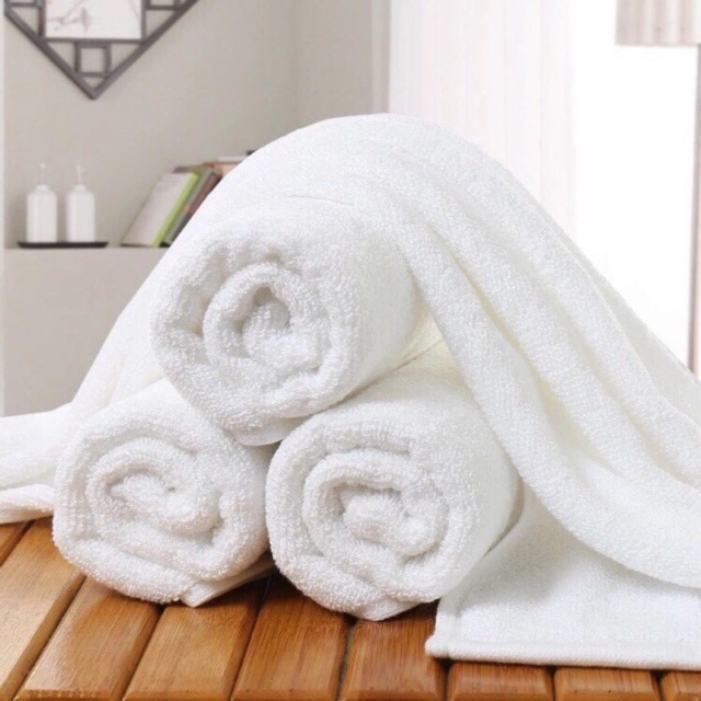 (Loại dày) Khăn Cotton Trắng - Hàng cao cấp 100% Cotton chuyên dùng tắm cho bé, Khăn Spa, Khăn Khách Sạn
