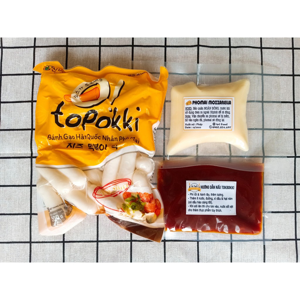 Combo Tokbokki Nhân Phô Mai 500gram + Sốt Gochujang + Phô Mai Mozzarella 100gram