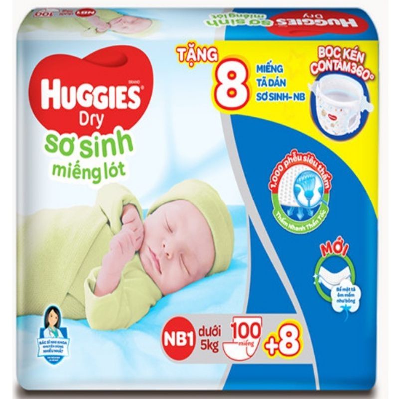 Miếng lót Sơ Sinh Huggies NB1-56+4/NB1- 100 miếng - NB1 100+8 .