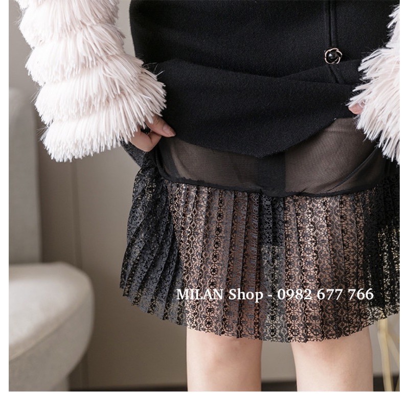 Chân váy len phối ren đính khuy hoa trà sang chảnh | BigBuy360 - bigbuy360.vn