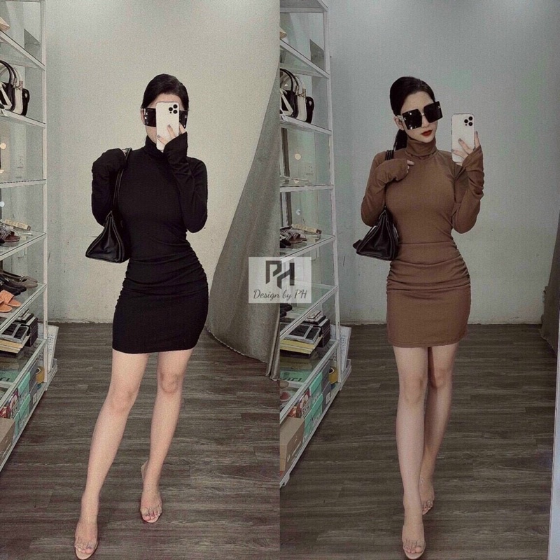 Đầm body cổ lọ siêu lên dáng phối boot siêu xinh kèm ảnh thật