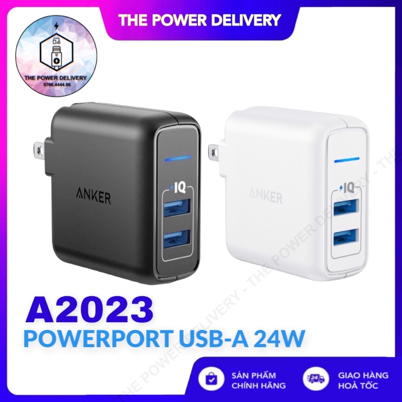 Cốc sạc ANKER PowerPort Elite 2 cổng PIQ 24W - A2023- Bảo hành 12 tháng