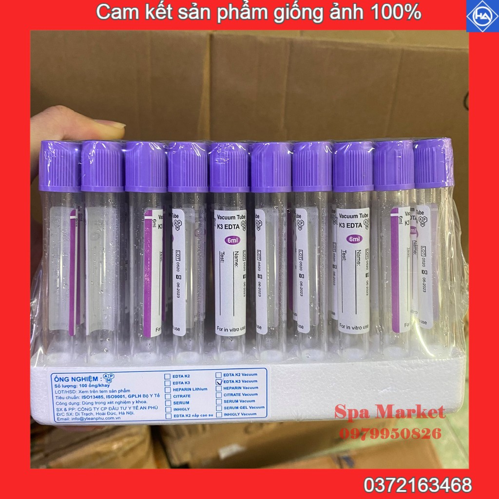 [Loại sịn] Ống nghiệm tím kháng đông chống đông máu  EDTA K3- 6ml loại hút chân không vỉ 100 cái