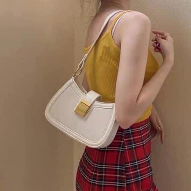 Túi kẹp nách khóa vuông van da rắn cao cấp, túi đeo chéo nữ thời trang hàn quốc mẫu đẹp giá rẻ bán chạy 2021