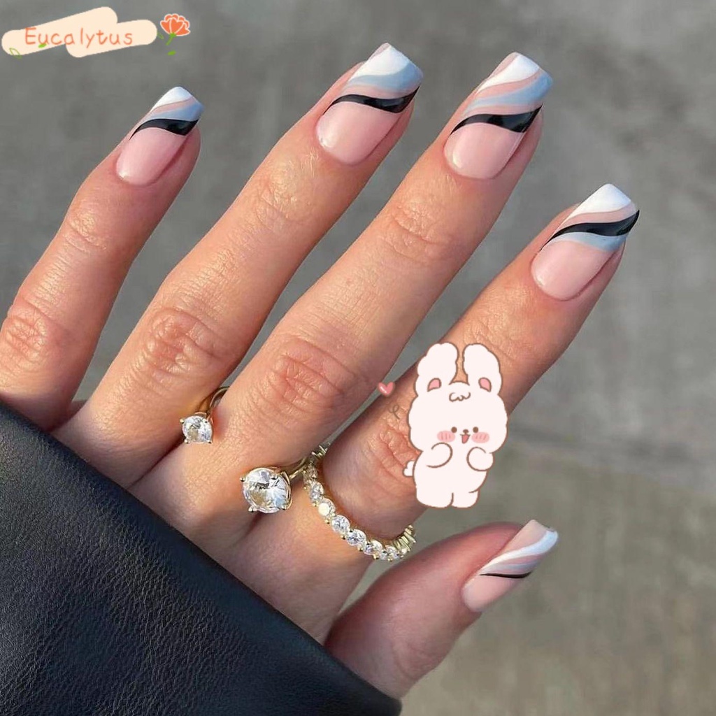 Bộ 24 Móng Tay Giả Đầu Vuông Dạng Nhấn Che Phủ Toàn Diện