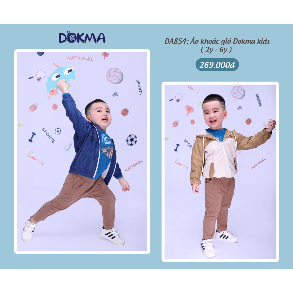 Dokma - áo khoác gió 2 lớp lót lưới cao cấp 2-6Y DA854