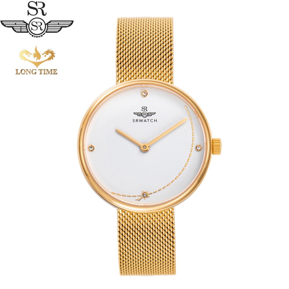 Đồng hồ nữ chính hãng SRWATCH SL5008.1402BL mặt kính sapphire mạ vàng đính đá kim cương chống trầy chống nước 5ATM .