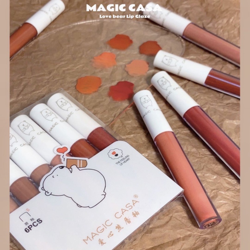 [Hàng mới về] Set 6 Son Kem Lì MAGIC CASA bear Lip Glaze velvet  chống nước lâu trôi