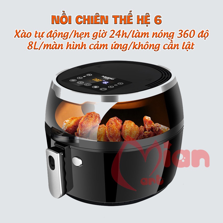 [8L-NƯỚNG 360 ĐỘ TỰ ĐẢO] NỒI CHIÊN KHÔNG DẦU NINE SHIELD ĐIỆN TỬ 8 LÍT TỰ ĐẢO BẢO HÀNH 12 THÁNG- MIAN MART