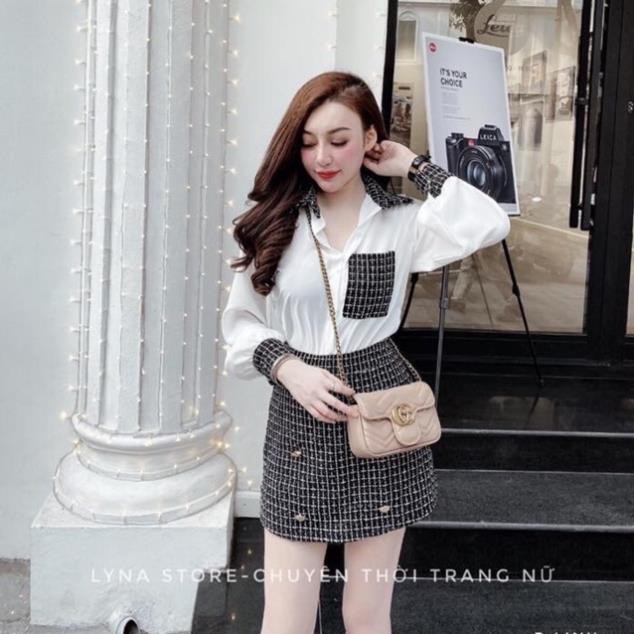 SET SƠ MI PHỐI MIX CHÂN VÁY DẠ (có lót) .