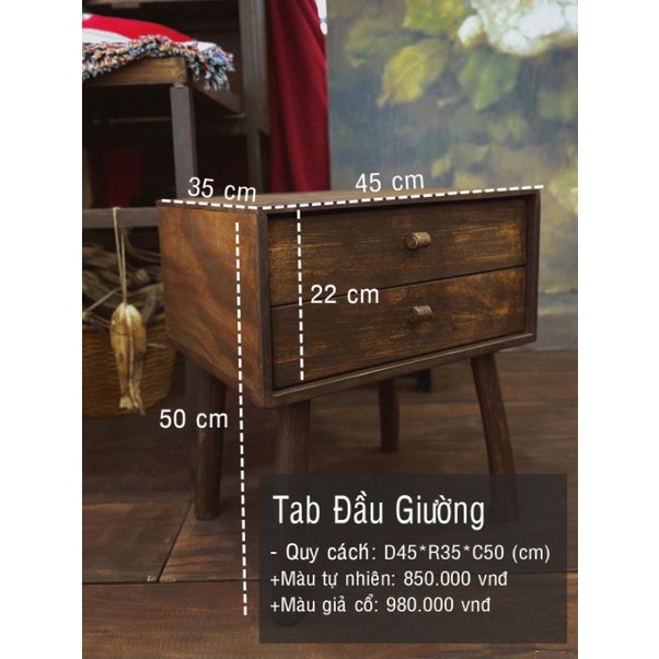 Tab đầu giường kích thước D45 x R35 x C50 CM
