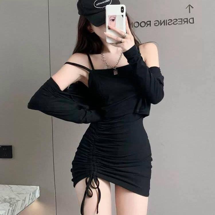 Set Váy 2 Dây Chân Nhún Kèm Áo Khoác SC Sexy ❤️❤️[RẺ VÔ ĐỊCH]❤️❤️ Quyến Rũ, Năng Động | BigBuy360 - bigbuy360.vn