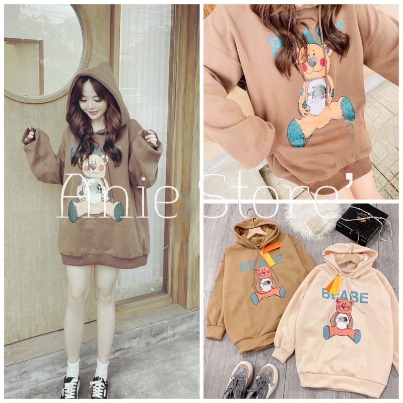 Áo Hoodie Nỉ Nữ BEABE 🦋 Áo Khoác Nỉ Có Mũ Dài Tay Dáng Rộng 2 Màu 🦋