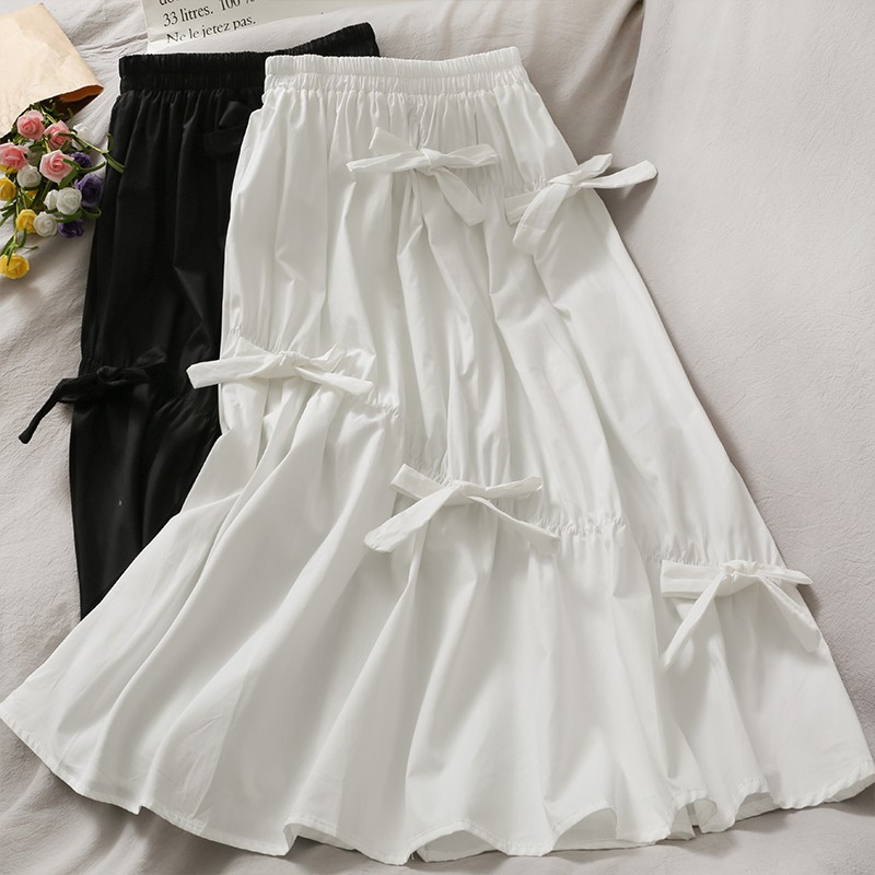 Chân Váy Xòe Cotton Hai Lớp Đính Nơ Bánh Bèo Hàng Quảng Châu CV08