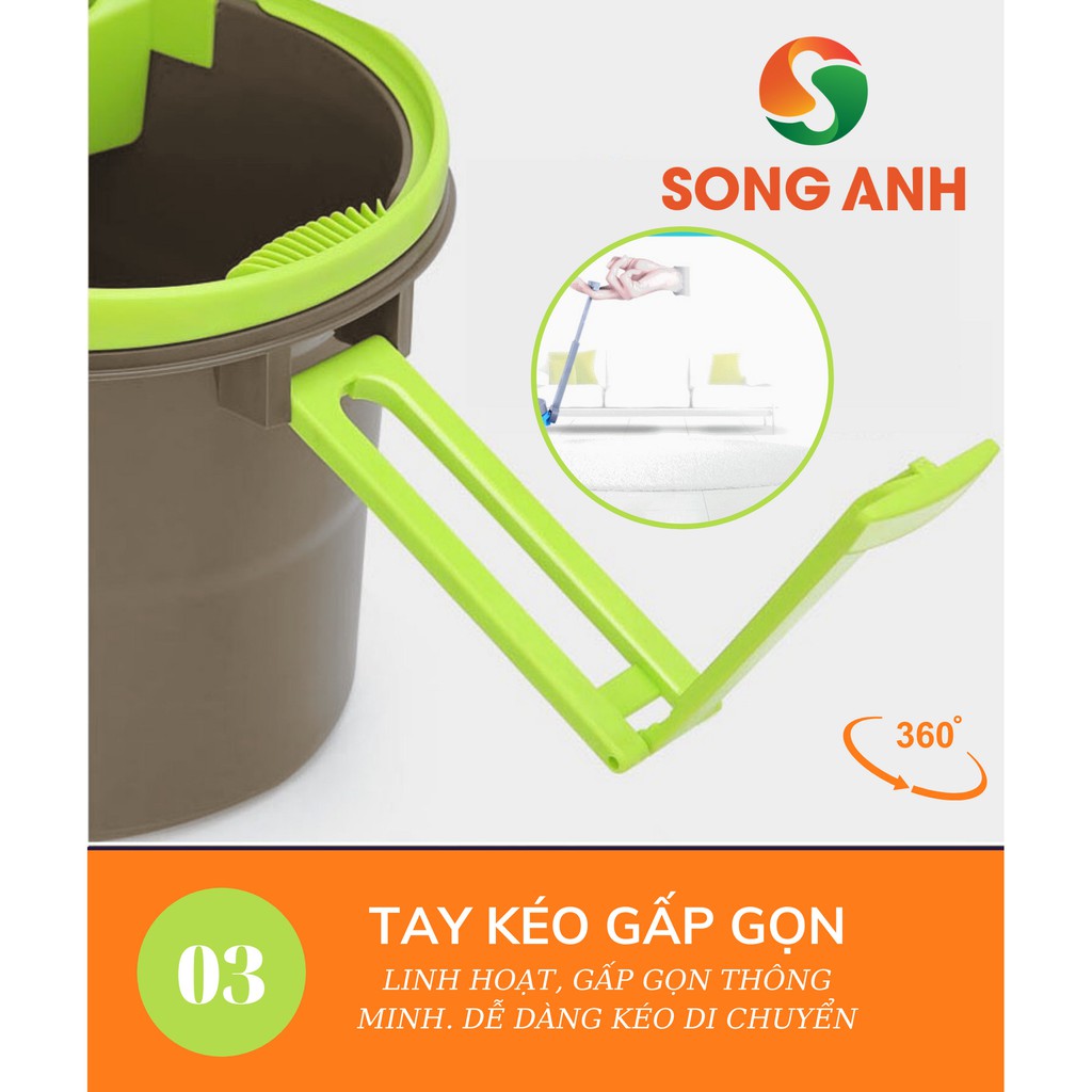 Bộ Cây Lau Nhà Xoay 360 Độ Kèm 2 Bông Lau Có Bánh Xe Di Chuyển Lồng Xoay INOX - SA39