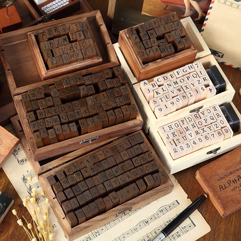 Set Con Dấu Gỗ Chữ Cái Trang Trí Sổ Tay, Bộ con dấu gỗ chữ cái trang trí sổ journal