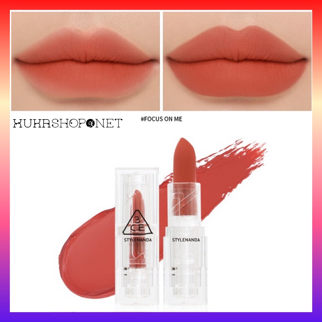 [Chính hãng] Son thỏi lì 3CE Soft Matte Lipstick vỏ trong suốt bền màu, lâu trôi (3.5g)