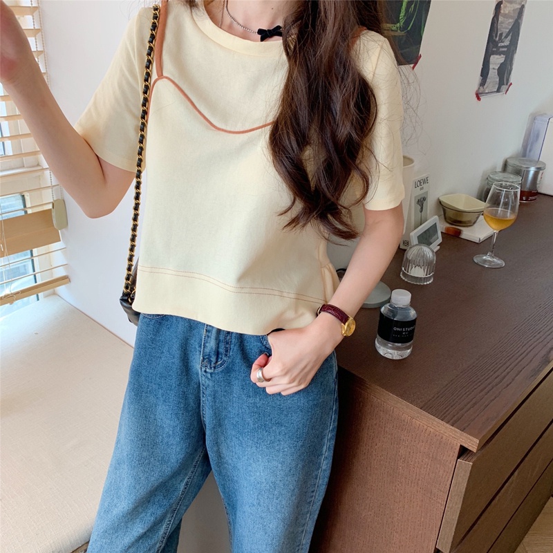 Áo thun tay ngắn dáng rộng màu sắc đơn giản dành cho nữ