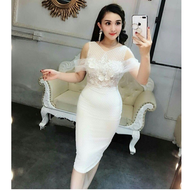 Đầm body lim sa lưới rớt vai .. .. :