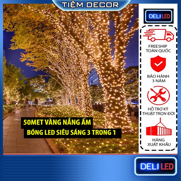 Đèn Led Dây Trang Trí 50 Mét ⚡𝗖𝗵𝗼̂́𝗻𝗴 𝗧𝗵𝗮̂́𝗺 𝗡𝘂̛𝗼̛́𝗰⚡ Đèn Nháy Trang Trí Tết, Quán Cà Phê, Cuốn Dây Trang Trí Không Gian