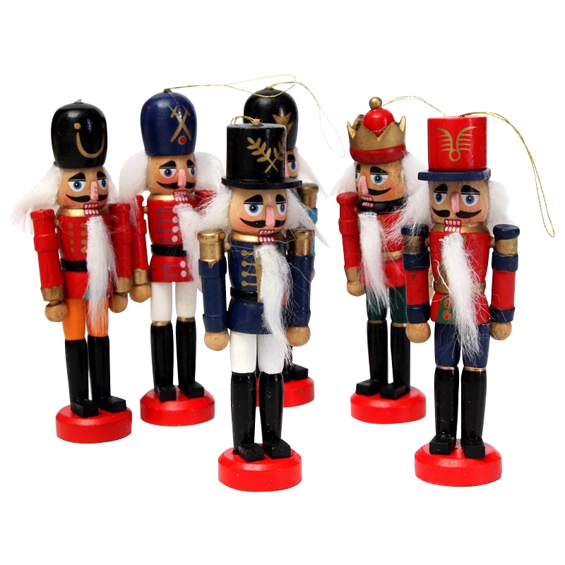 6 cái bằng gỗ Nutcracker Doll Người lính thu nhỏ Bức tượng nhỏ Thủ công mỹ nghệ Con rối Năm mới Đồ trang trí Giáng sinh Trang trí nội thất