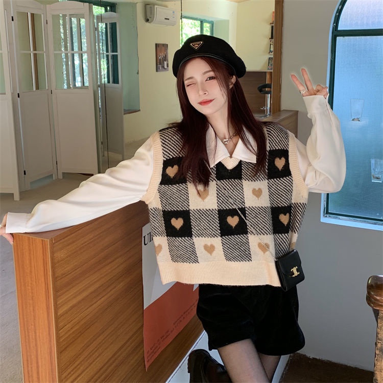 Set Áo Len Không Tay Và Áo Sơ Mi Thời Trang Trẻ Trung Cho Nữ