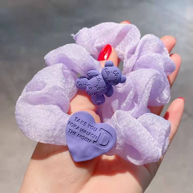 Dây Buộc Tóc Vải Lưới Bản Lớn Màu Xanh Dương / Tím Thời Trang Mùa Xuân Cho Nữ