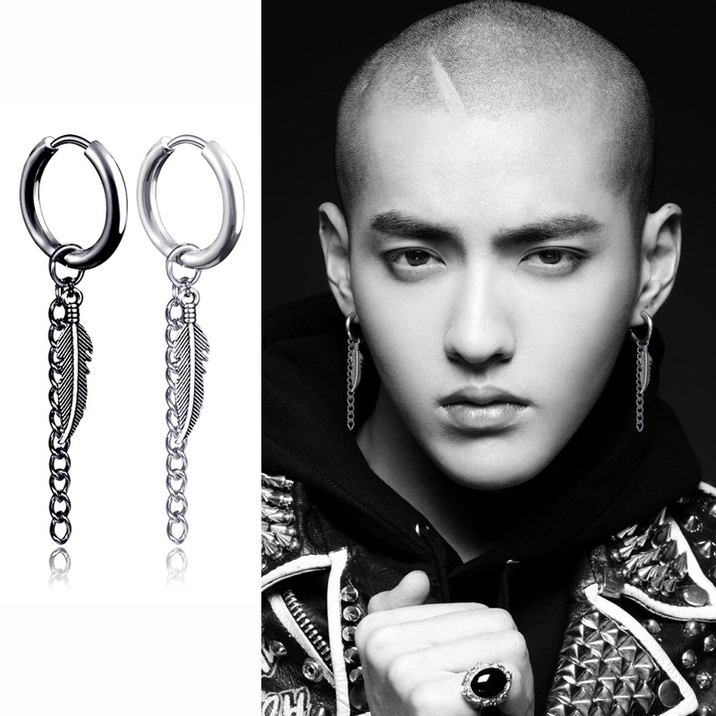 XiaoboACC 1 Piece Korean Fashion Hip Hop Leaf Chain Tassel Titanium Steel Earrings