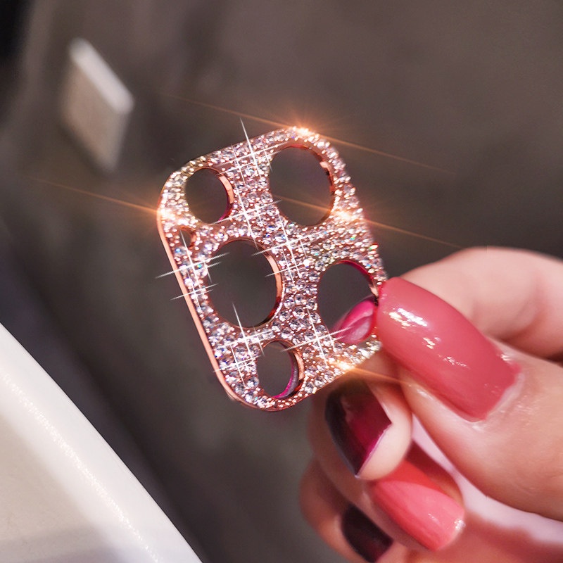 Khung Kim Loại Tròn Bảo Vệ camera Sau Đính Đá Lấp Lánh Cho iphone 15 14 13 12 11 pro max Ốp