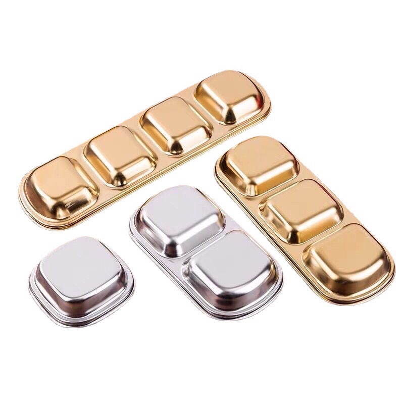 Khay đựng gia vị inox không ăn mòn 304 Hàn Quốc | Đĩa chấm inox vàng để panchan,đồ ăn kèm cho gia đình, nhà hàng cao cấp