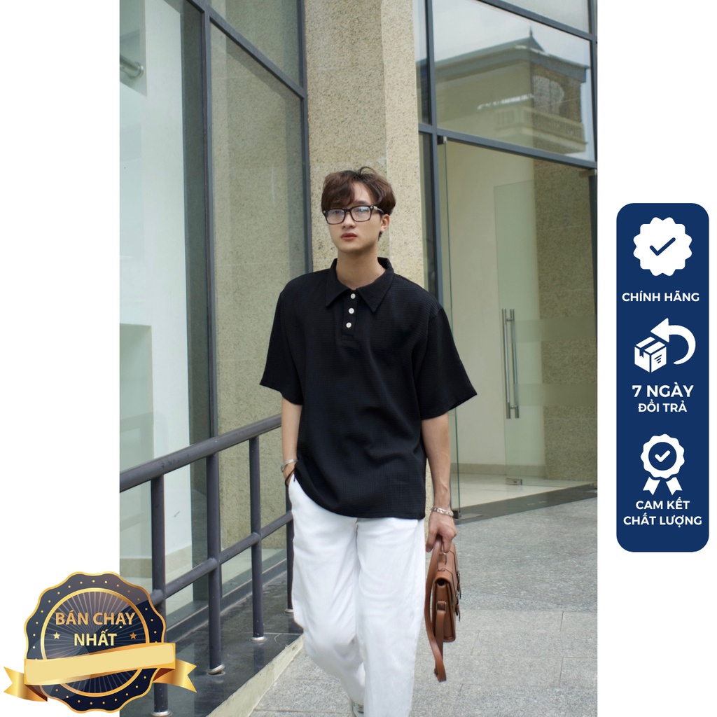 [𝑯𝒂̀𝒏𝒈 𝑯𝒊𝒆̣̂𝒖] Áo polo form rộng tay lỡ Unisex basic trẻ trung thun tổ ong | BigBuy360 - bigbuy360.vn