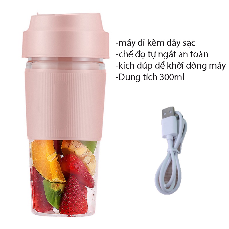 Máy xay sinh tố cầm tay mini đa năng xay hoa quả, đồ ăn dặm cho bé dung tích 300ml