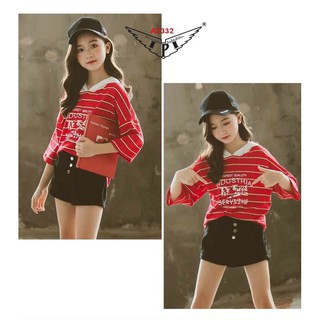 Áo thun sọc bé gái có nón 19-62kg - 5 màu