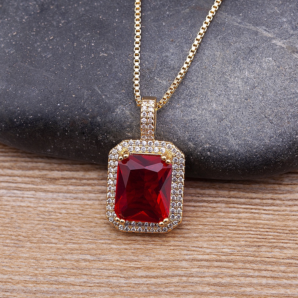 Dây Chuyền Mặt Chữ Nhật Lớn Đính Đá Zircon 5 Màu Cho Nữ