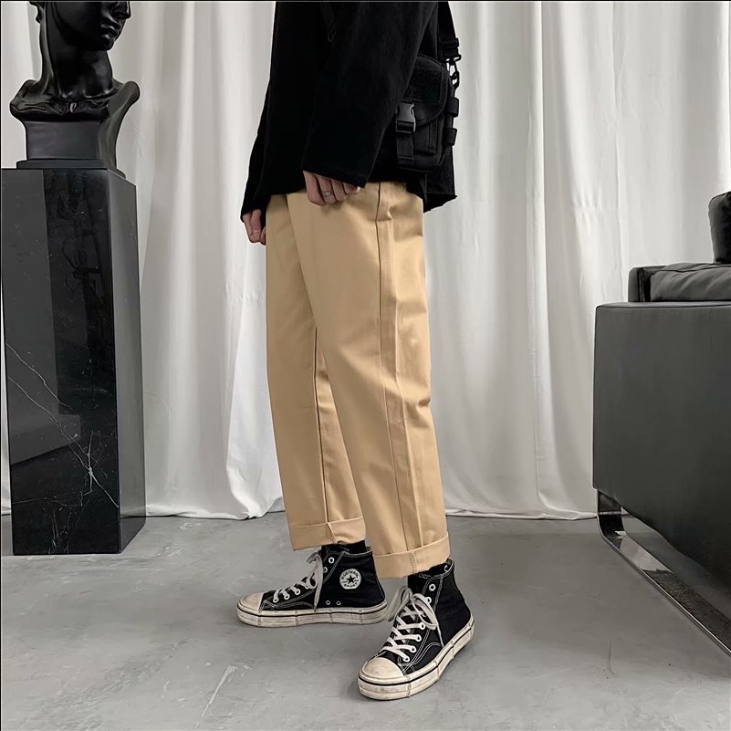 đơn sắc Thời trang quần tây nam và nữ rộng rãi giản dị phong cách Hàn Quốc unisex Hợp thời trang Quần ống suông đơn sắc
