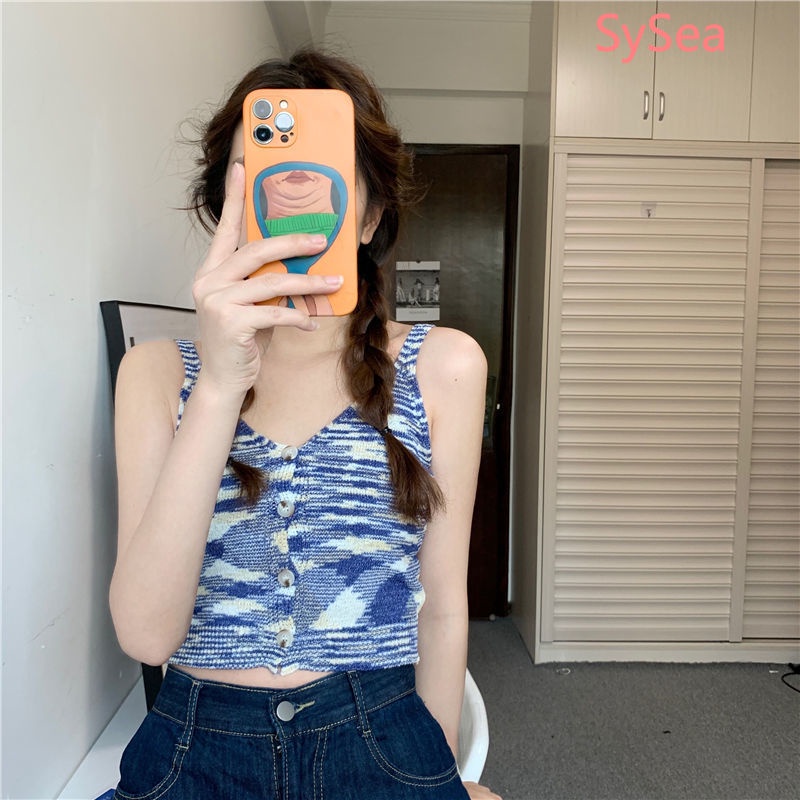 Áo Croptop Dệt Kim Sát Nách Màu Cầu Vồng Thời Trang Mùa Hè Cho Nữ