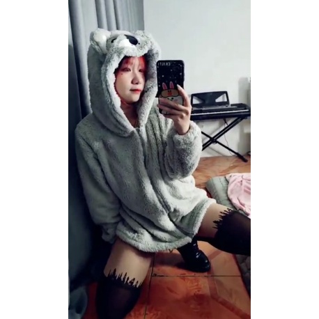 Áo hoodie tai gấu chuột xù cutie nỉ lông bông ấm áp