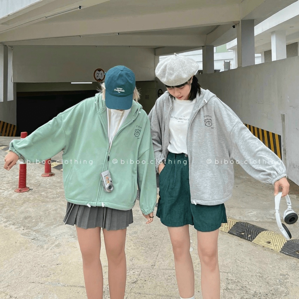 Áo Khoác Nữ Có Nón Hai Lớp Chất Nỉ Dày Mịn Logo Thêu Form Rộng Cánh Dơi Mặc Đẹp Thoải Mái NEW UNISEX