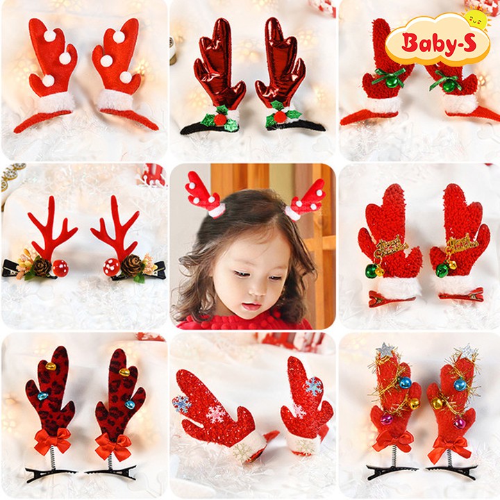 Set 2 kẹp tóc Noel sừng tuần lộc phối họa tiết Giáng sinh đáng yêu cho cả nhà thỏa sức selfie Baby-S (2pcs) – SP124