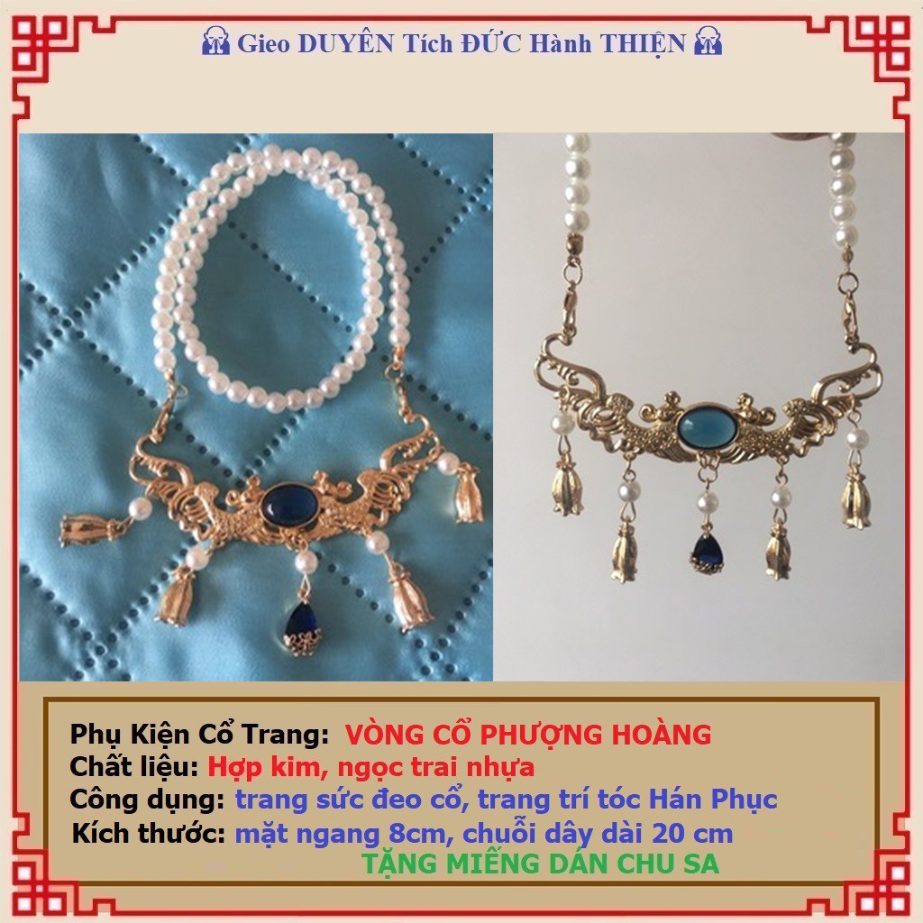 Phụ kiện cổ trang, vòng cổ Phượng Hoàng, ngọc màu Xanh Lam - PHONG THỦY LIÊN HOA